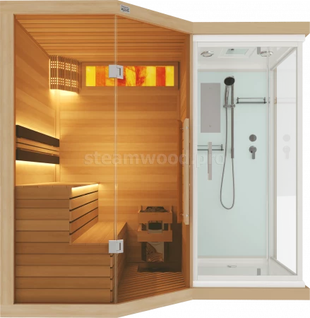 Двухместная угловая финская сауна  Luxury из кедра с Душевой кабиной